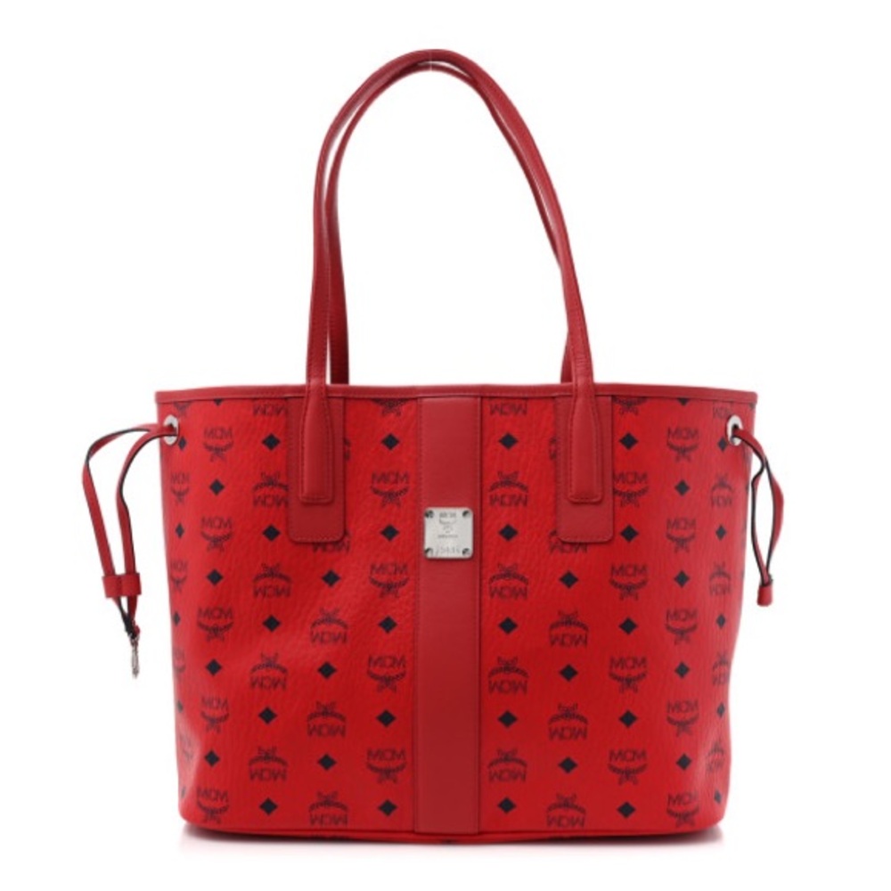 Mcm Visetos Medium Liz Reversible Shopper Tote Ruby Red - Picture 2 of 9